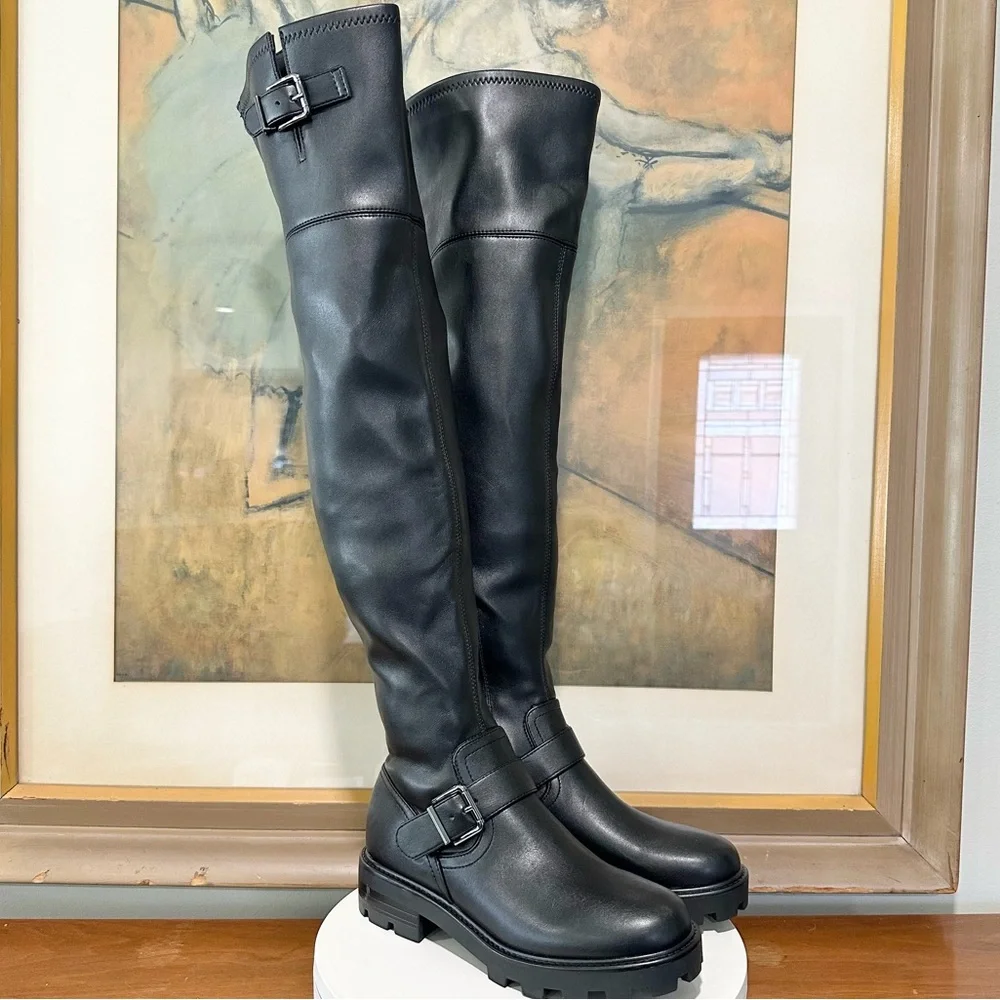 🌸MARC FISHER🌸 Ganven Lug Sole Biker Thigh-High Boots in Black  Size: 7.5